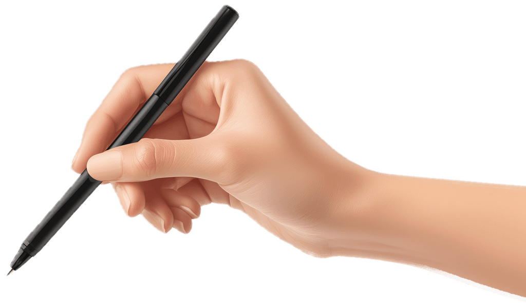 Hand holding a pen for technical documentation