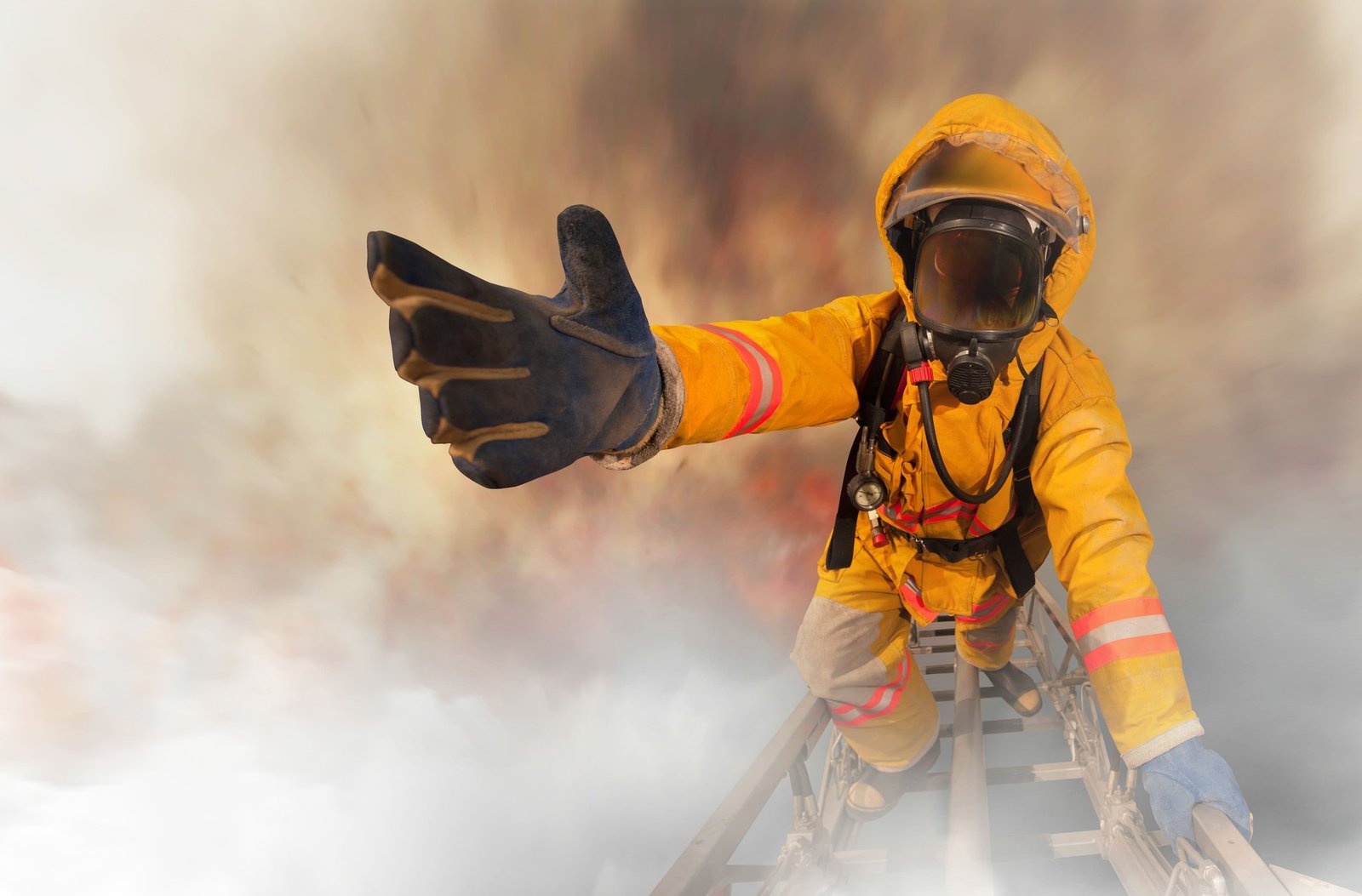 Emergency responder reaching through smoke