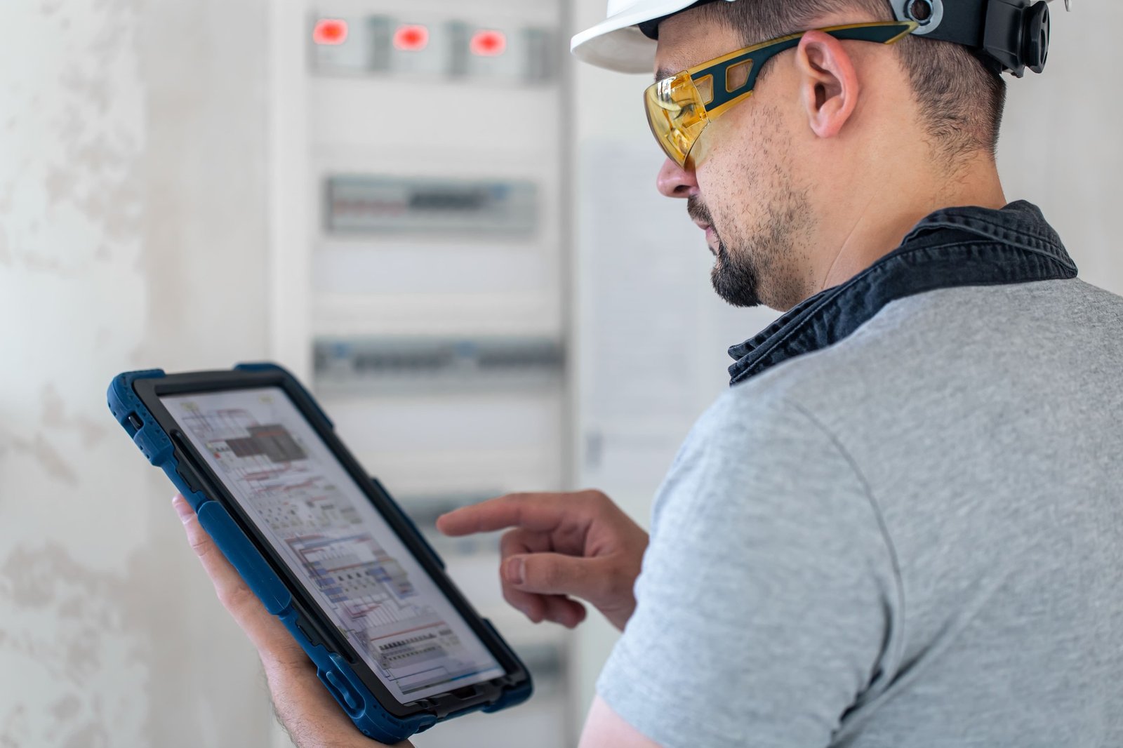 Inspector reviewing technical data on a tablet